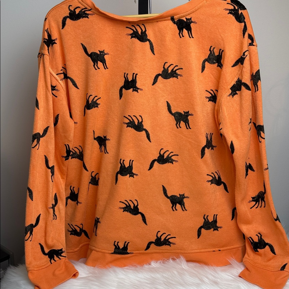 Jane +Delancey Black Cat Halloween Oversized Lightweight Fleece Sweatshirt M - Picture 4 of 4